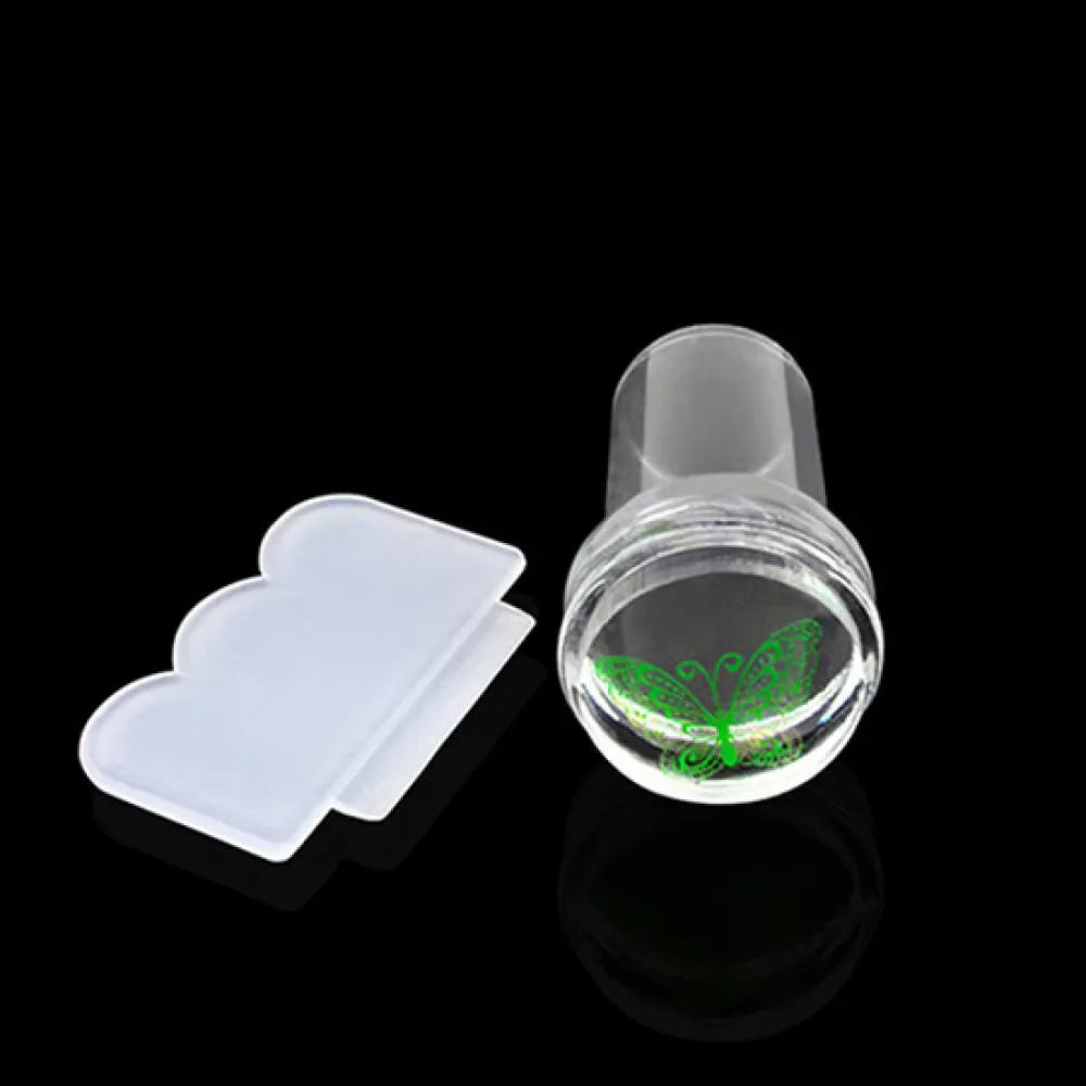 1Pcs Transparent Silicone Nail Art Stamping Kit French Design for Manicure Plate Stamp Polish Seal Two Side Stamper Scraper Tool