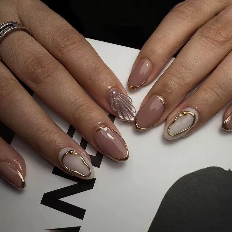 24Pcs Short Almond Press on Nails French Tips Press on Nails False Nails Simple Rose Full Cover Wearable Fake Nail Tips Art