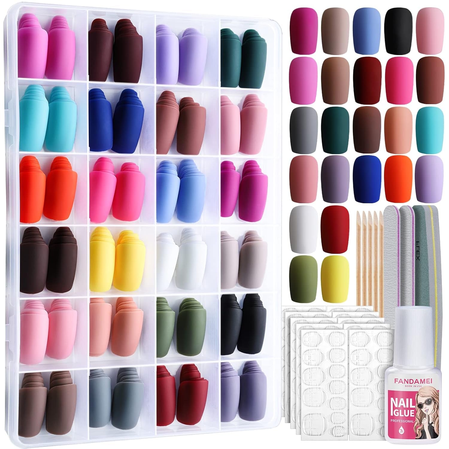Matte Press on Nails, 24 Packs 576PCS Press on Nails Medium Square Matte, Lightweight Natural Fake Nails Full Cover, False Nails with Glue