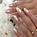 24Pcs Short Almond Press on Nails French Tips Press on Nails False Nails Simple Rose Full Cover Wearable Fake Nail Tips Art