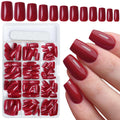 240Pcs Red Press on Nails Medium Square Fake Nails, Glossy Acrylic Press on Nails Gel False Nails with Adhesive Stick for Women